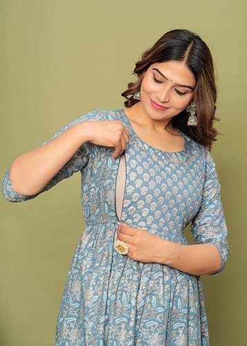 Image of JAIPURFAME Stylish Women's Pure Cotton All Over Printed Kurti Gown, Maternity Dress, and Feeding Dress - Comfortable and Elegant Maternity Wear for Women