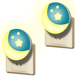 2 Piezas Luz Quitamiedos Nocturna Infantil Enchufe LED Lámpara de Pared con Sensor Luz Regulable Automático Luz Bebé Quitamiedos Luna Estrella para Guardería Recien Nacido Dormitorio Escaleras