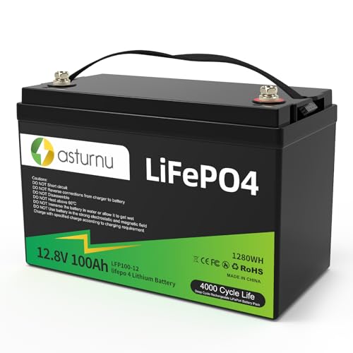 asturnu 12V 100Ah LiFePO4 Lithium Battery Group 31 Built-in 100A BMS Grade A Battery Cell Lead to Lithium Max.1280Wh Energy 10 Years Lifetime Up to 15000 Cycles Perfect for RV Trolling Motor