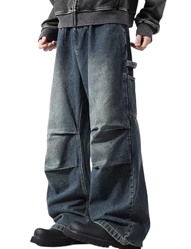 Y2k Baggy Jeans Men Wide Leg Denim Cargo Pants Loose Fit Skater Jeans Vintage Plain Pants Trousers Streetwear