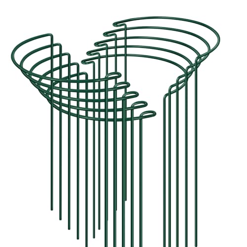 Jordbrux Plant Support Stakes, 10pcs Metal Garden Plant Stakes, Half Round Plant Support Ring Cage for Indoor and Outdoor Plants - 20cm x 35cm