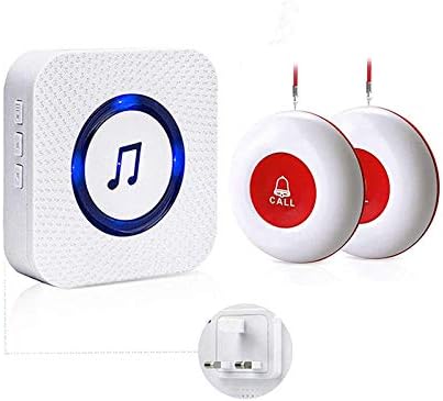 Call Bell for Elderly/Call Alarm/Emergency Pager/Panic Button/Home Alarm Systems/Nurse Alert Patient Help System for Elderly Patient 500Ft with 1 UK Plug-in Receiver 2 Waterproof Transmitters
