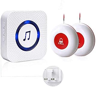 Call Bell for Elderly/Call Alarm/Emergency Pager/Panic Button/Home Alarm Systems/Nurse Alert Patient Help System for Elderly Patient 500Ft with 1 UK Plug-in Receiver 2 Waterproof Transmitters