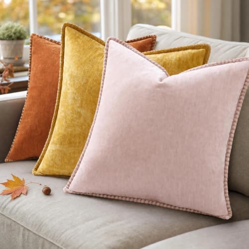 Image of decorUhome Soft Chenille Throw Pillow Covers 24x24 Set of 2 Light Rust