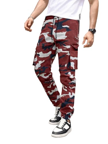WDIRARA Men's Camo Print Drawstring High Waist Cargo Pants Streetwear Joggers with Pockets