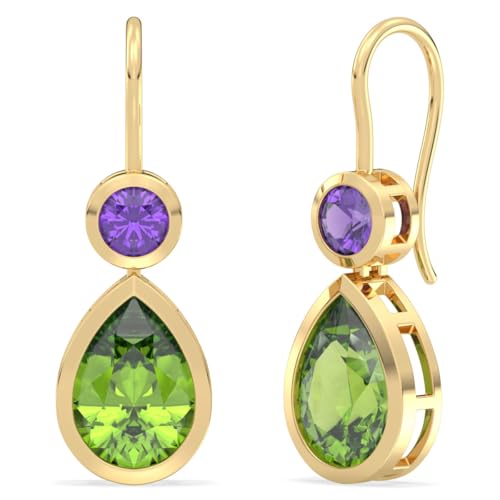 Drop Earrings in 14K Gold Plated Sterling Silver With Natural Gemstone | Teardrop Dangle Earrings