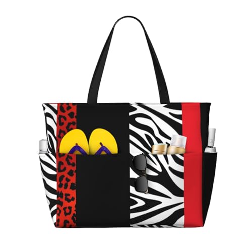 Grand sac à bandoulière léopard rouge et zèbre doté de poignées robustes pour femme