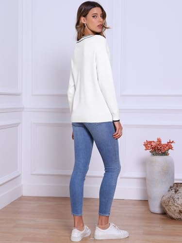 Allegra K V Neck Sweaters for Women Long Sleeve Sweater Fall Casual Knit Pullover Top 20254