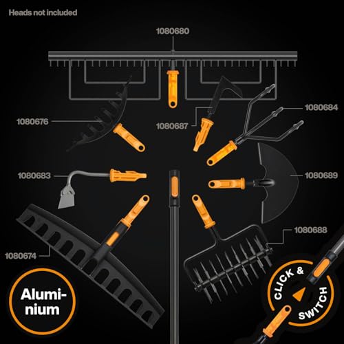 Fiskars OneClick Stiel L, Universeller Stiel für Gartenwerkzeugköpfe, Müheloses Wechseln mit nur einem Klick, QuikFit Adapter separat erhältlich, 161 cm, Leichtes Aluminium, Schwarz/Orange, 1080547