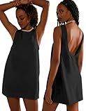 VIUTIL Womens Summer Linen Mini Dress Boat Neck Low Back Sleeveless Tank Dresses with Pockets 2026 Vacation Outfits, Black, Medium