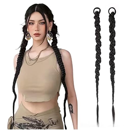 2PCS Wig for Women New Chinese Style Twist Braid Personality Hot Girl Kink Braid Hip Hop Ponytail Girl Black