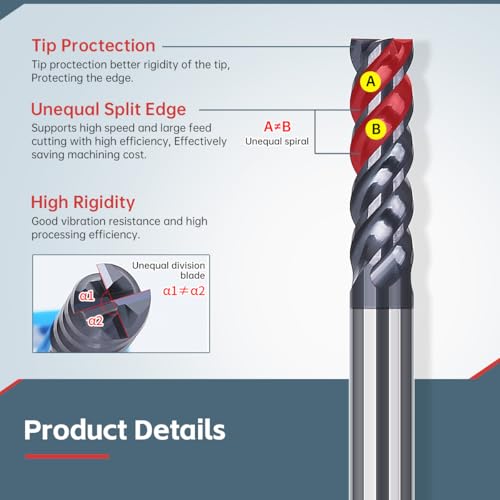 Image of HUHAO Square End Mill,4 Flute Variable Straight Milling Cutter 3 /16 inch Shank End Mill for Carbon Steel,Prehardened Steel,Stainless Steels,Carbide End Mills Sets for DIYers & Professionals