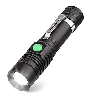 Coquimbo Lampe Torche LED Rechargeable USB, Lampe de Poche 600 Lumens, IP65 Étanche, 4 Modes Eclairage, Lampe de Poche Zoomable pour Ménage, Le Camping, La Randonnée, D’urgence (Batterie Incluse)