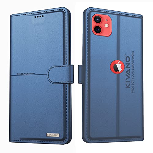Image of KIVANO iPhone 12 Mini Professional Series Wallet Case | Luxurious Design | Premium | PU Leather Flip Case Back Cover | Magnetic Closure - Dark Blue