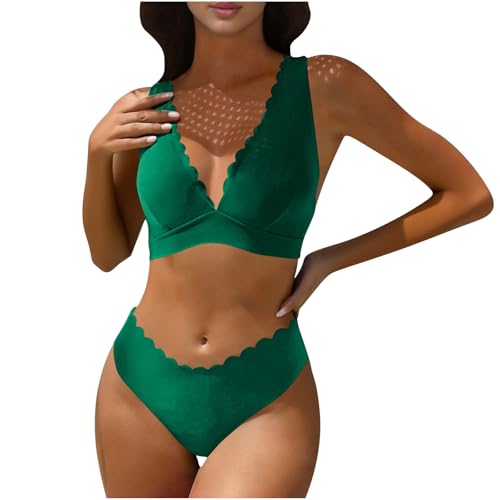 2026 Women High Waisted Seamless Bikini Sets Sexy V Neck Swimsuits Solid Color Bathing Suit Fashion Beach Clothes