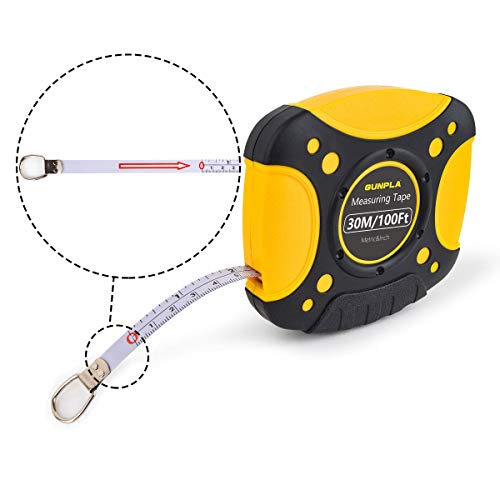 Gunpla Cinta Métrica 30M/100FT, Escala Métrica y en Pulgadas, Cinta en Acero, Flexómetro con Funda de Goma, Herramienta Profesional de Medición