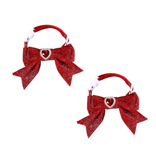 BT Bear Cat Christmas Collar,2PCS Handmade Velvet Pet Christmas Bow Tie Collars Pet New Year Collar for Cats Puppy Small Dogs,Red - Image 2