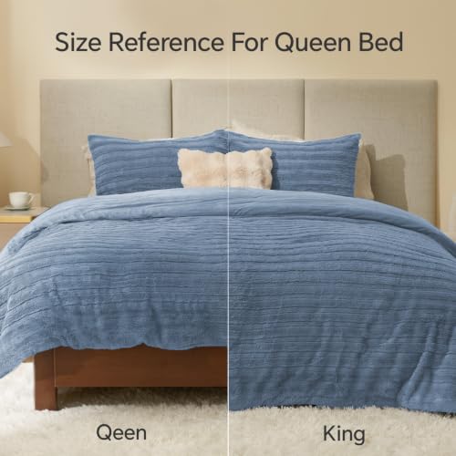 Image of BEDELITE Faux Fur Twin /Twin XL Comforter Set, Fluffy Bed Set, Blue Fog | Super Soft & Warm, Luxury Fuzzy Cozy Comforter for Winter, Heavy Plush Bed set, with 1 Pillowcase