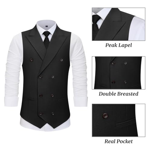 Men's 2 Piece Suit Vest Pants Set Double Breasted Waistcoat for Business Wedding Prom Homecoming4