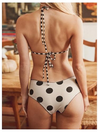Verdusa Women's 2 Piece Polka Dots Halter Bikini Set Tie Back Vacation String Swimsuit3