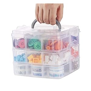 ilauke Sorteerdoos met draaggreep, 3 x 10 vakken, stapelbaar voor het organiseren van naaigaren, spoelen, kralen…