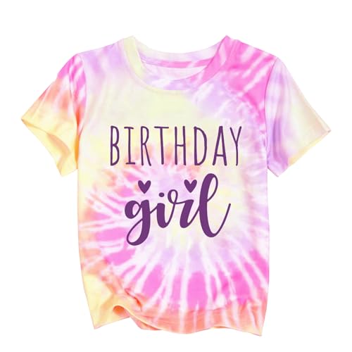 Image of YHHR Birthday Girl Shirt Tie Dye Girls Birthday Shirts 7-14 Year Kids Tops | Girls Birthday T Shirt, Cute B-Day Gifts Party Tops ,Birthday Outfits ,Letter Print Tees ,Graphic Short Sleeve Tee Tops