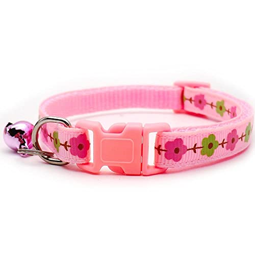 Small Dog Puppy Pet Collar Flower Floral Design with Bell Nylon Adjustable Size 19-32cm Pink - Image 2