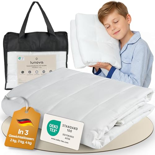 LUNOVA Gewichtsdecke Kinder 4kg (135x200cm) | beruhigende schwere Decke für besseren Schlaf & innere Ruhe | Oeko-TEX Baumwolle waschbar ideal für 35-45kg Körpergewicht | Weighted Blanket Kids