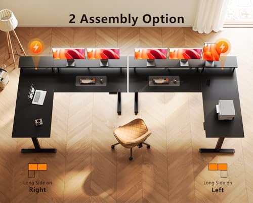 Image of AODK Electric L Shaped Standing Desk with Monitor Stand, 59 Inch Height Adjustable Corner Desk with Power Outlets, Large Sit Stand Table, Reversible Computer Desk for Home, Office, Black
