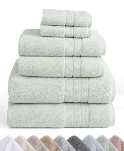 California Design Den Organic Cotton Towel & Washcloth Set of 6, Soft Sage - image 1