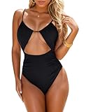 BMJL Womens Tummy Control Swimsuits 2024 One Piece Cut Out Bathing Suit Sexy Cheeky Beach Swimwear(M,Black)