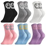 Utensilsto 6 Paar Tennissocken Damen & Herren 38-42 Sportsocken Baumwolle Socken mit Smilie Motiv Lustige Verrückte Socken Smile Crew Socks für Lauf Tennis Sport