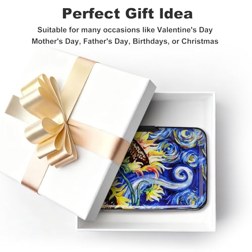 Image of Elfish Mini RFID Aluminum Wallet Credit Cards Holder Business Card Case Metal ID Case for Men Women (Sun flower)
