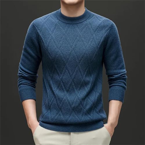 Men’S Wool Cashmere Blend Plaid Sweater Casual O-Neck Long Sleeve Pullover Knit Jumper Tops3