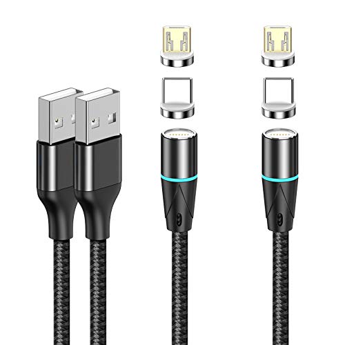 NetDot Gen12 3 in 1 Magnetic Fast Charging Data Transfer Cable Compatible with Micro USB & USB-C Smartphones and Product[3.3ft,2 Pack Black]