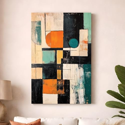 Image of Modern Abstract Stretched Canvas Painting For Living Room | Multicolor Abstract Stretched Canvas Wall Art For Livingroom Home Decor, Bedroom, Hallway's, Office, Hotel - 56x86 cm