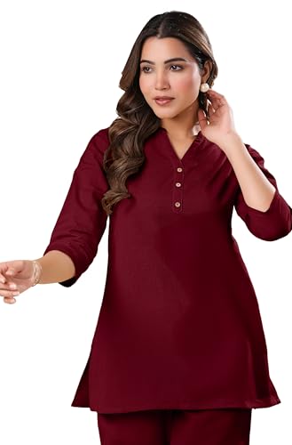 Image of Janasya Women's Light Blue Linen Cotton Solid A-line Top