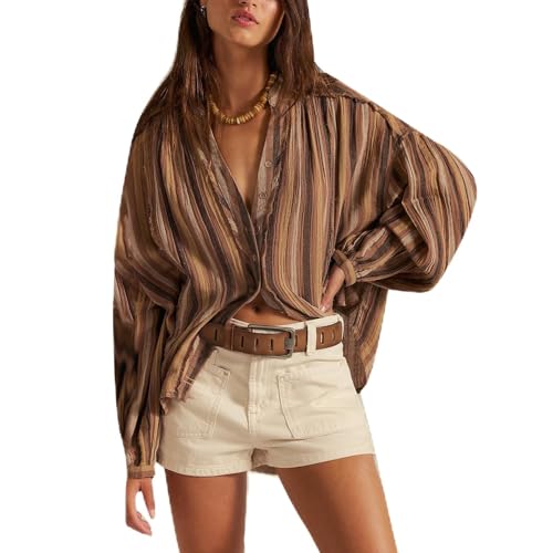 Women Front Button Down Vintage Plaid Striped Batwing Blouse Shirt Y2k Long Sleeve V Neck Gingham Crop Tops