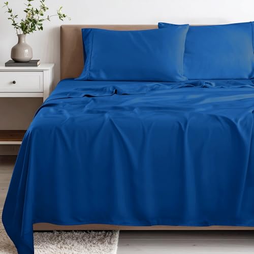 Superior Juego de sábanas de rayón de bambú de 300 hilos, refrescantes, sedosas, suaves, esenciales para el hogar, incluye: 1 sábana bajera elástica de bolsillo profundo, 1 sábana encimera, 1 funda de