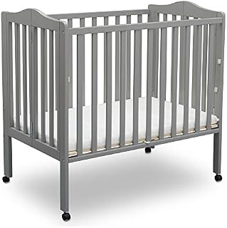 Delta Children Folding Portable Mini Baby Crib with 1.5-inch Mattress, Grey