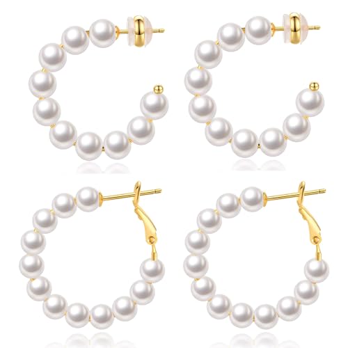 Pearl Hoop Earrings for Women Small Pearl Hoop Earrings Gold