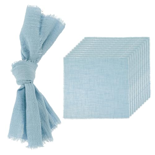 sourcing map 12Pcs Handmade Cloth Napkins, 16.5x16.5 Inch Cotton Napkins with Fringe Square Rustic Table Napkin for Wedding Party Dinner Table Decor Bridal Shower, Gray Blue