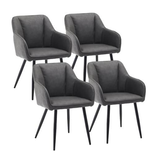 CLIPOP Esszimmerstühle 4er Set Kunstleder Küchenstuhl Polsterstuhl mit Armlehne und Metall Beine, Retro Design Armlehnstuhl Sessel für Wohnzimmer Esszimmer (4er, Kunstleder Grau)