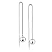 925 Sterling Silver Round Ball Bead Minimalist Bar Threader Long Dangle Statement Earrings, 78mm