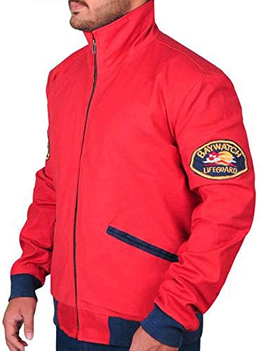 Mens Letterman David Hasselhoff Baywatch Lifeguard Beach Style Red Bomber Cotton Varsity Jacket4