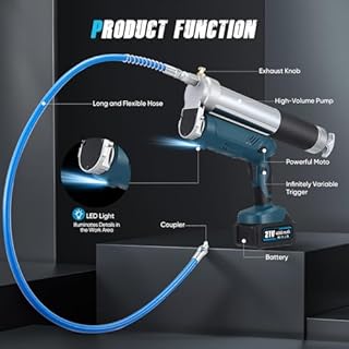 Battery Grease Gun, High-Efficiency 12,000 PSI Electric Grease Gun with 2 * 4.0Ah Batteries and Charger, 100cm Hose, LED Light, 600ml Cordless Grease Gun for Truck Farm Construction DIY