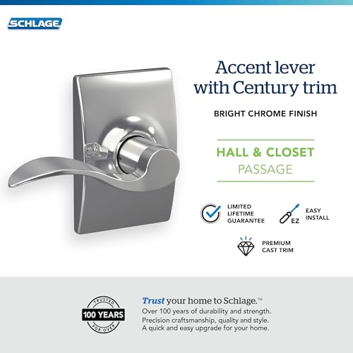 Image of SCHLAGE Accent Lever with Century Trim Hall and Closet Lock in Bright Chrome