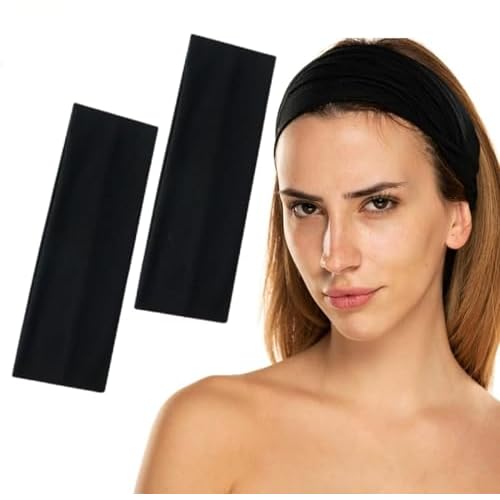 2 PCS of 7 cm Unisex Headbands for women’s hair – Stretchy Head Band for doing Workout, Yoga, Makeup, Running Headband – Breathable Hair Band for Sweat-Wicking (Black)