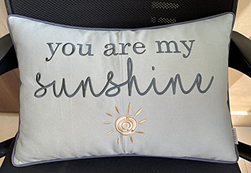 Yugtex You Are My Sunshine Cotton Embroidered Lumbar Decorative Accent Throw Pillowcase - Daughter's Room Decor - 12X18 Inches, Robins Egg #TOP22