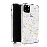 Compatible with iPhone 11 Flower Case, Feibili Soft Clear Flexible Rubber Pressed Dry Real Flowers Case Girls Glitter Floral Cover for iPhone 11 (Yellow)